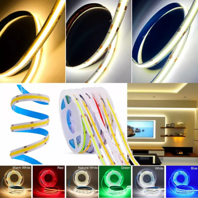 10M COB LED Dimmable Strip Light 8mm 312leds/m High Density DC 12V 24V Flexible