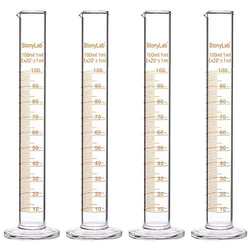 4-Pack Borosilicate Glass 100ml Heavy Wall Graduated Cylinder Measuring