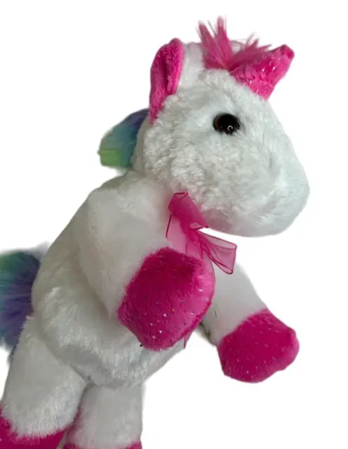 Dan Dee Plush Fuzzy White Pink Rainbow Laying Unicorn Plush Stuffed Animal 10.5"
