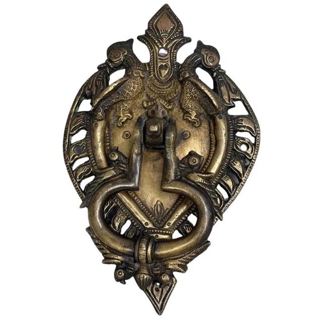 Antique Handmade Magnificient Peacock Carved Brass Door Knocker Door Bell