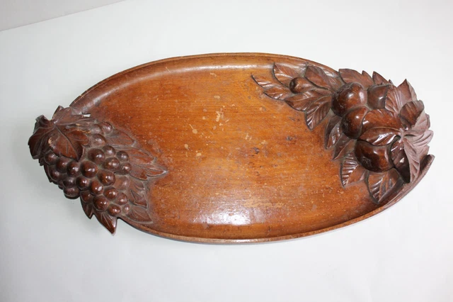 Coupe En Bois Sculpté Art Populaire - Signée, Longueur 27 Cm, état Correct