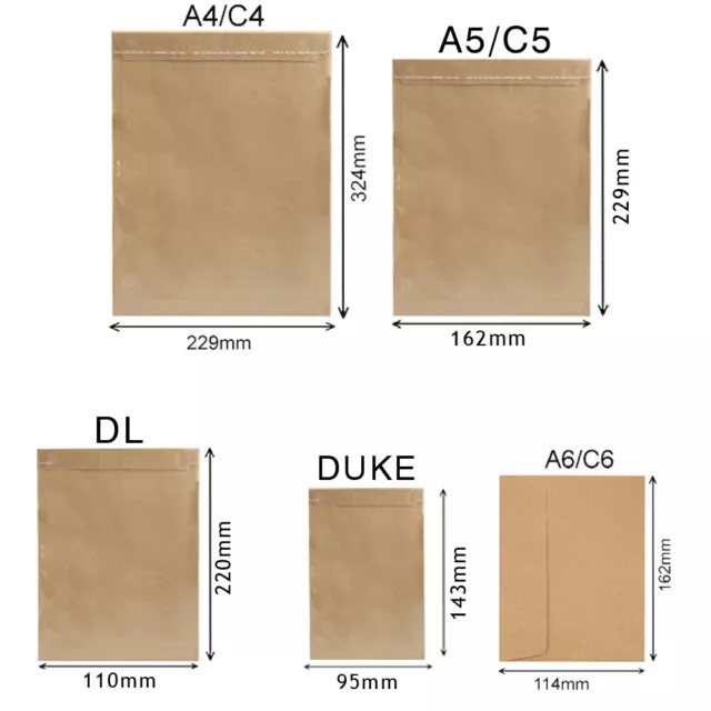 C4/C5/C6/DL/DUKE Manilla 80gsm Plain Paper Envelopes Peel & Seal for Office Use