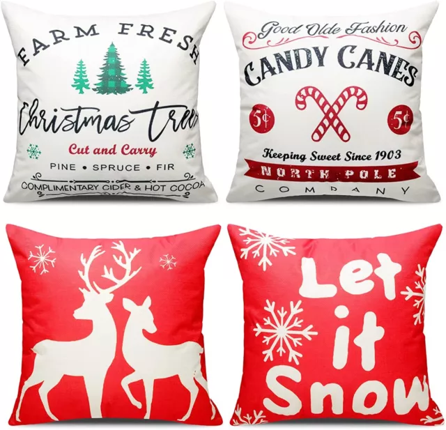 Christmas Throw Pillow Covers Set of 4, 18 X18 Inch DIY Xmas Pillow Case Decor