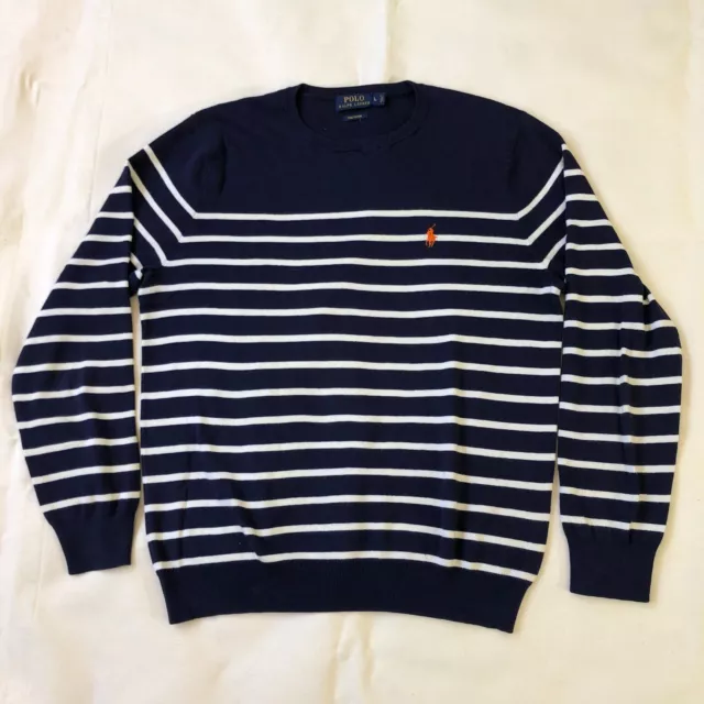 POLO RALPH LAUREN Pima Cotton Nautical Stripe Sweater Navy Excellent ...