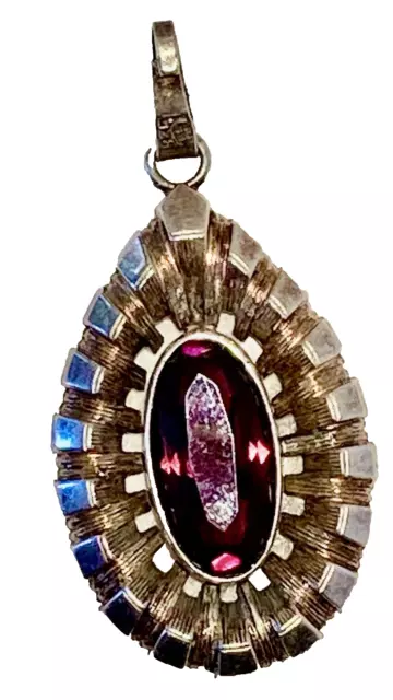 Pendentif Ancien Style Art Déco En Argent Poinçon 835 Avec Pierre Bleue - Occasion