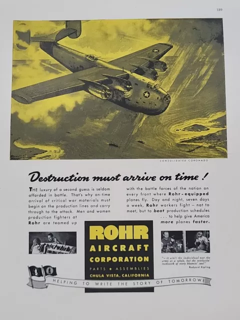 1942 ROHR Aircraft Corporation Fortune WW2 Print Ad War Airplanes Homefront