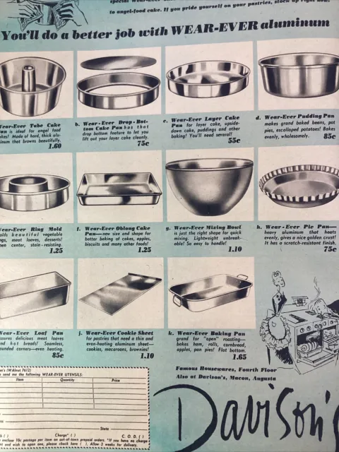 Atlanta GA Davison’s Wear-Ever Aluminum Pans Print Ad 1948 AJC Rare VHTF