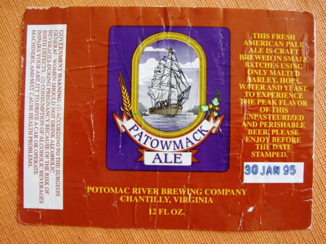 Potomac River Brewing  beer label - CHANTILLY VA  with sailing ship