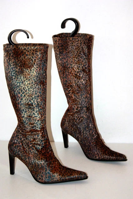 SAN MARINA Bottes Pointues Talons Textile Elastiqué Imprimé Léopard  T 38 TTBE