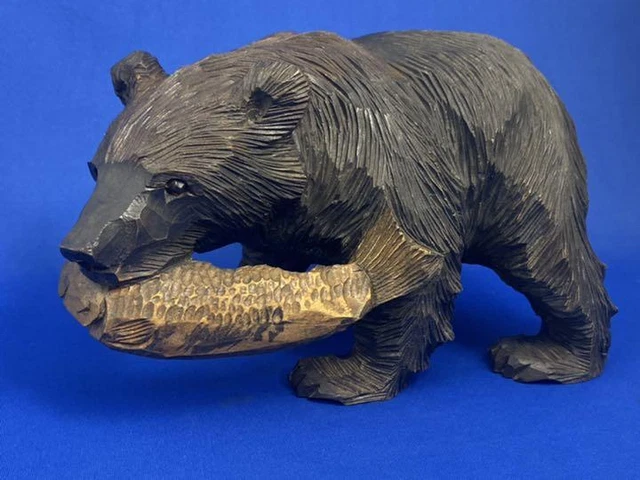 Bear Wood Carving Figurine Retro Collection Of Carved Figurines 24Cm