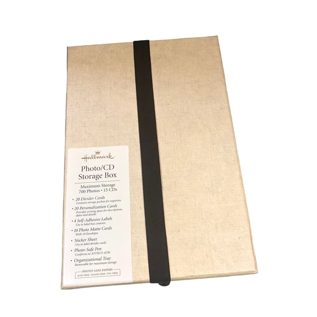 Juego de caja de almacenamiento de fotos/CD distintivos: divisores, tarjetas, etiquetas, pegatinas, bandeja y lápiz