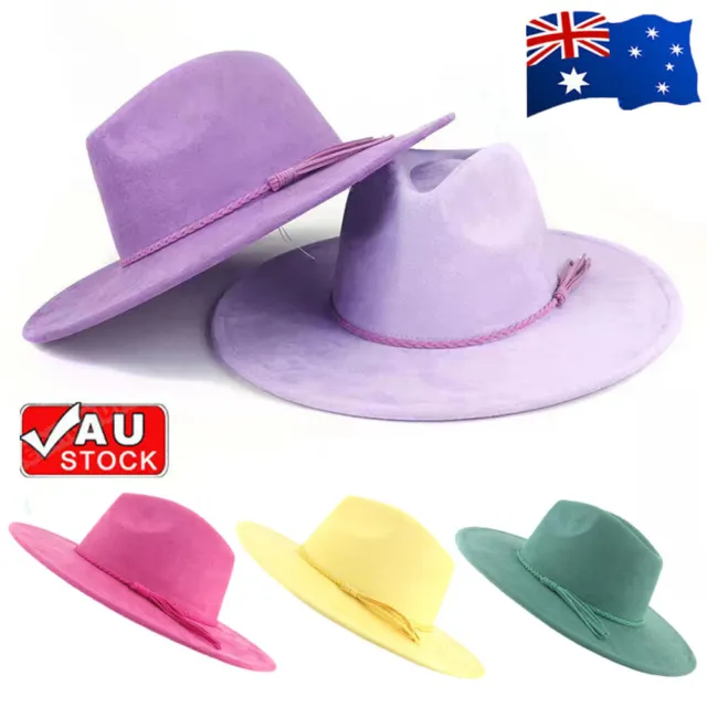 Mens Fedora Hats Women Jazz Hat Unisex Wide-Brim Panama Style Hat Felt Cap AU