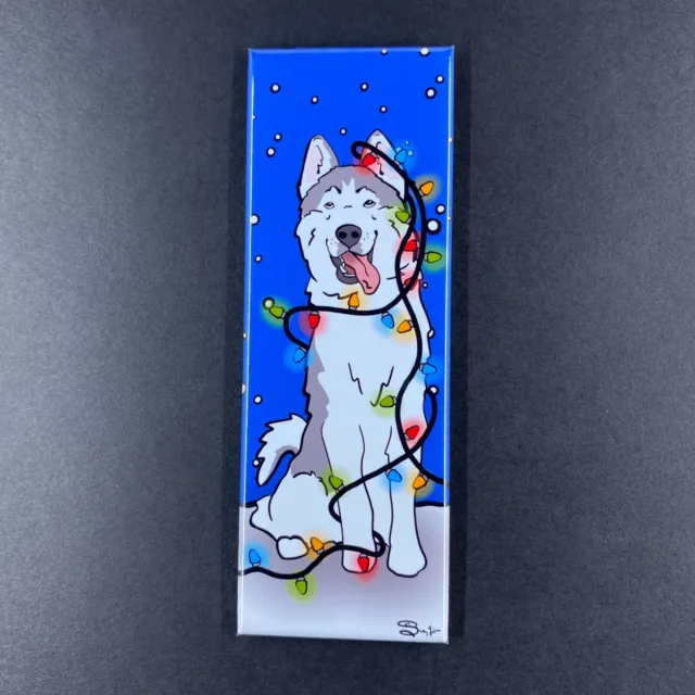Gray and White Siberian Husky Dog Christmas Light Magnet Handmade Holiday Decor
