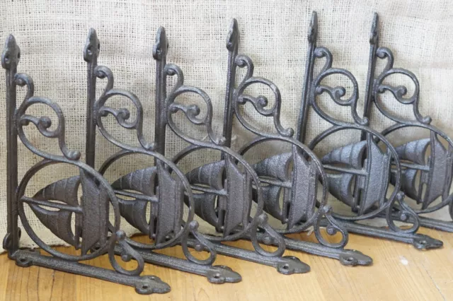 6 CAST IRON ANTIQUE STYLE SAIL BOAT NAUTICAL BRACKETS Corbel BRACES SHELF RUSTIC
