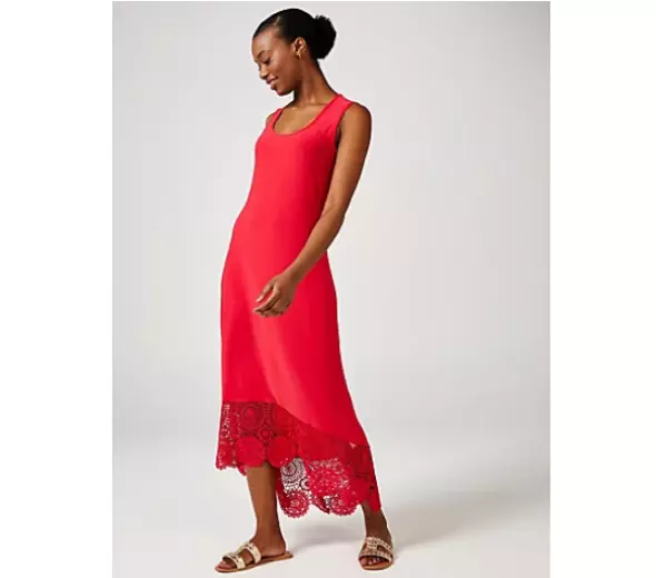 BNWT NINA LEONARD Sleeveless Dress with Hi Lo Crochet Trim Hem. Large  Petite Red £14.99 - PicClick UK