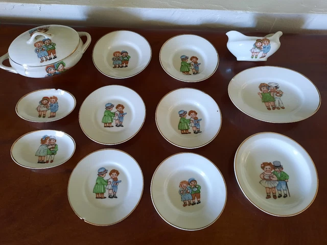 Dînette Vintage Porcelaine 12 Pièces | Service Jouet Miniature | Décor Fleuri Ancien