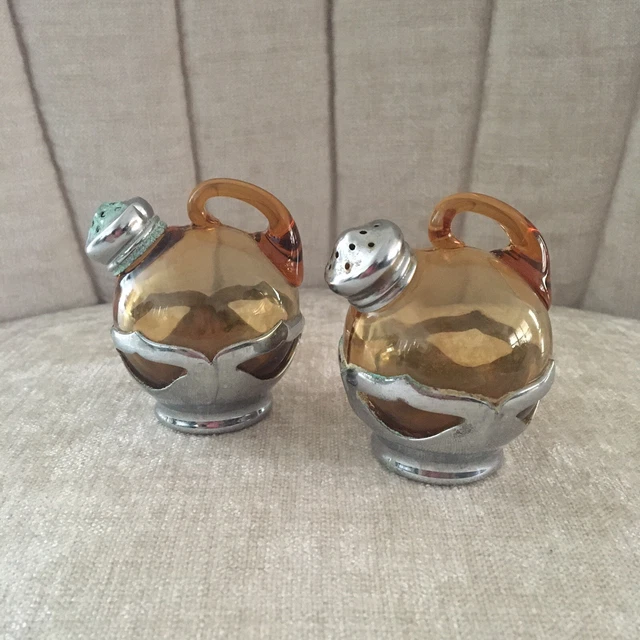 Farber Brothers Amber Color Glass Salt & Pepper Shakers