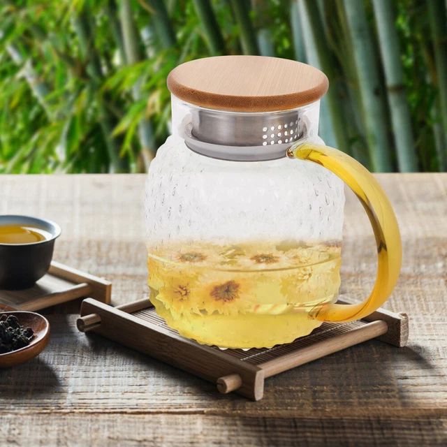 Wlasss Brocca In Vetro Borosilicato 1380 Ml – Con Coperchio, Manico, Per Frigorifero E Bevande Calde/Fredde