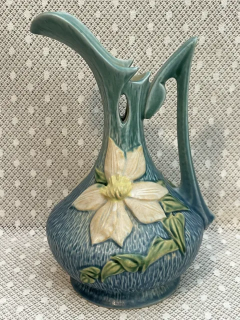 1940's Roseville Art Pottery Ewer "Clematis Blue" #17-10" ~ Beautiful!