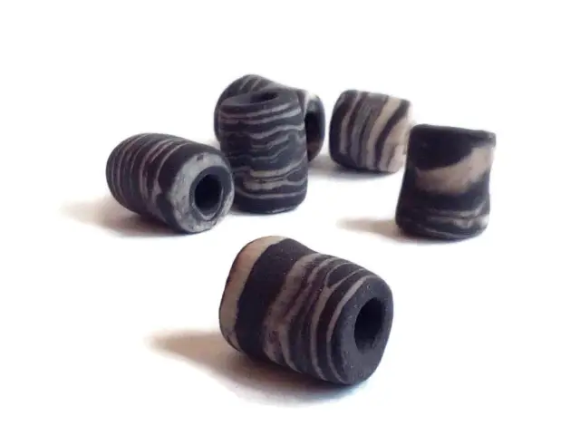 6Pc Black And White Artisan Ceramic Tube Beads For Jewelry Making Or Macrame