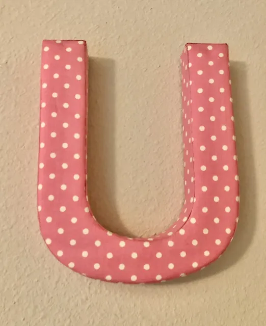 Fabric Covered Wall Letter - Pink Polkadot- Letter U