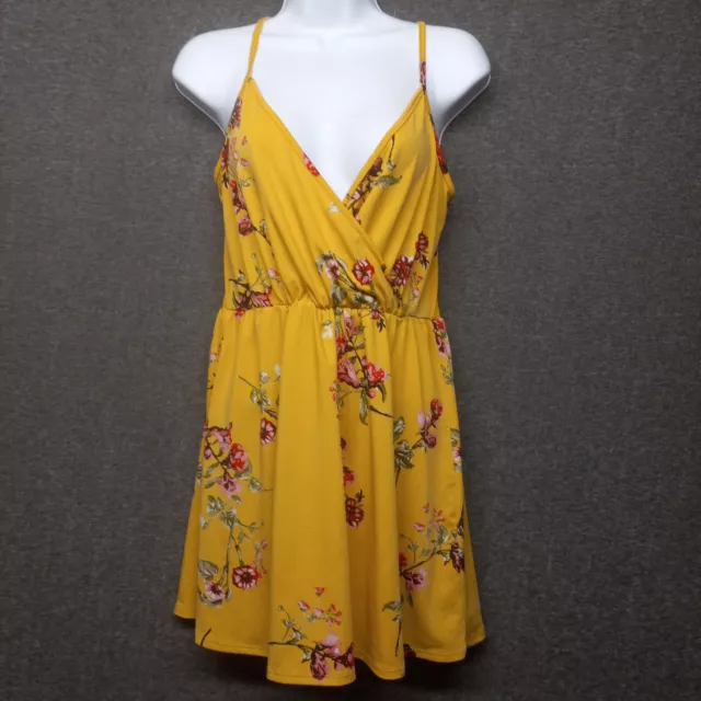 Luna Chix Tank dress - Women's size M - Yello, floral, spaghetti strap, short.