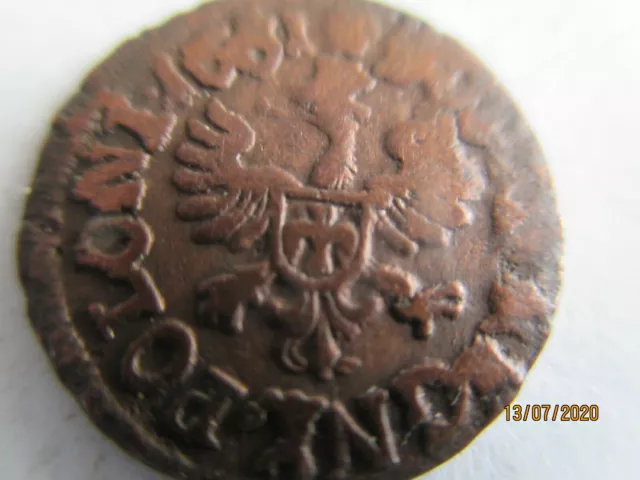 Poland/ Lithuania Commonwealth Copper Coin ;Johan Casimir Ii Solidus 1661