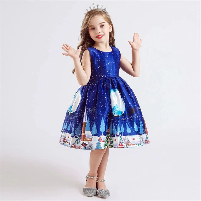 New Silk Santa Claus Girls Xmas Party Dress Princess Christmas Kids Clothes 3-10