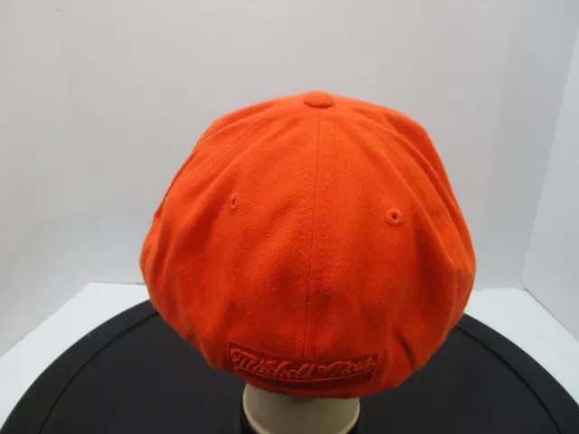 MITCHELL NESS HAT Cap Mens 7 3/4 Orange Twill Fitted Flat Bill Woven ...