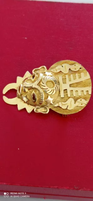 Broche Artisanale en Or 18 Carats African Mask 11 Grammes 18K Solid Gold Brooch