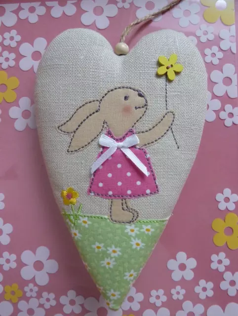 Handmade Linen Bunny  Heart Hanging Decoration