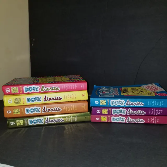 Lot of 7 Dork Diaries 4 Hardcover 3 Soft 1,2,5,7,9,12&14 Rachel Renee Russell