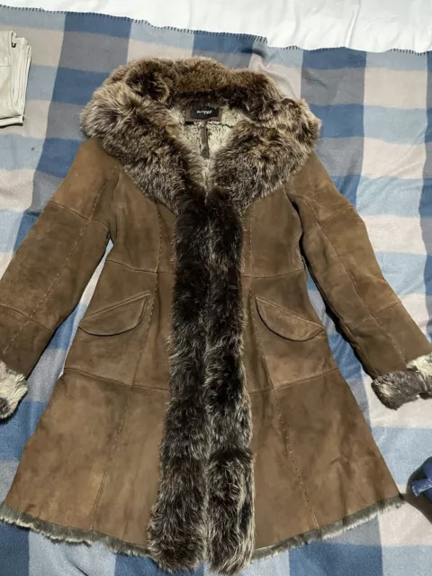 Ladies K-Yen brown leather & fur coat fits size 8 - 10  💜