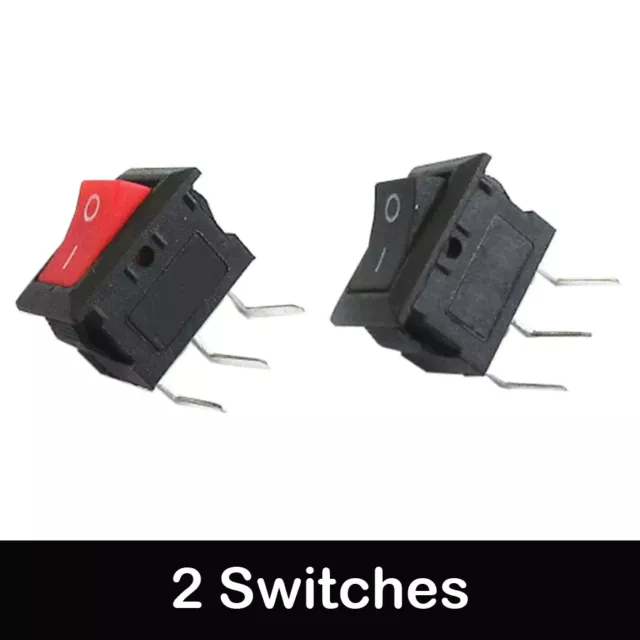 2Pcs Toggle Rocker Black&Red Switches 3A ON/Off 3 Curved Pins 2 Positions KCD11