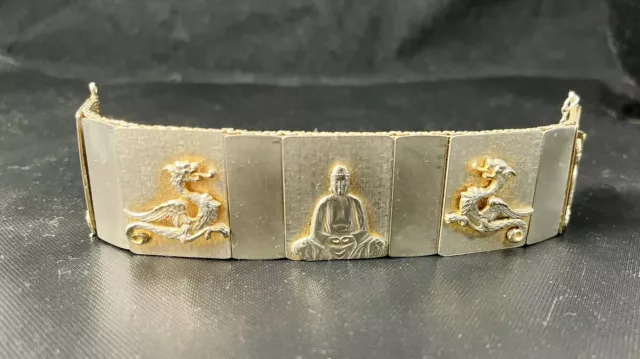 Vintage Gold Polished  Buddah/Dragon Oriental Link Bracelet