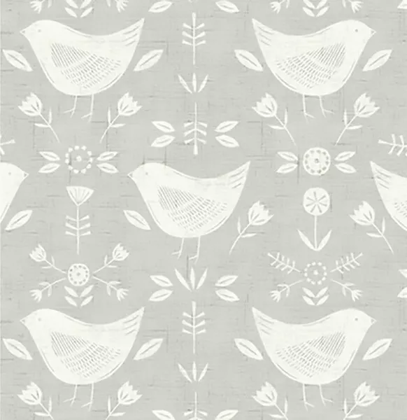 Fryett's Cotton Scandi Bird Print Fabric Narvik Curtain, Upholstery, Cushions.