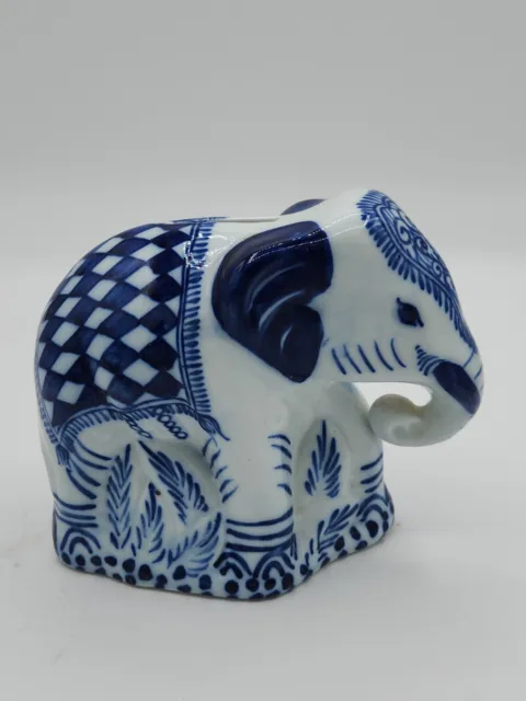 Elephant Bank Colbalt Blue And White Porcelain, Made In Thailand 4 1/2 in. Tall