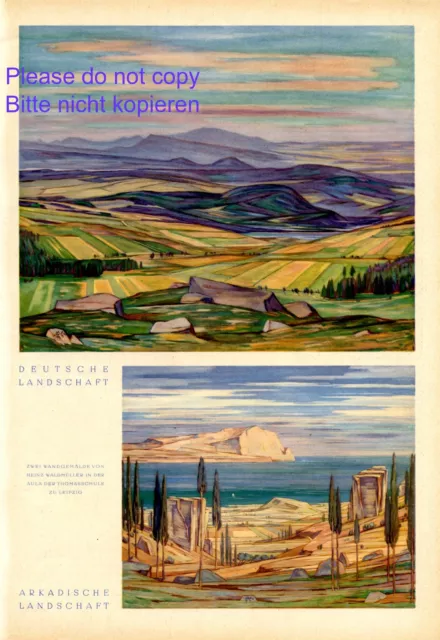 Landscape Germany & Greece XL 1942 page with 2 art prints by Heinz Waldmuller +