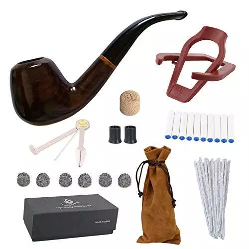 MUXIANG Handmade Tobacco Pipe Ebony Wood Smoking Pipe for Beginner Kits  Tools