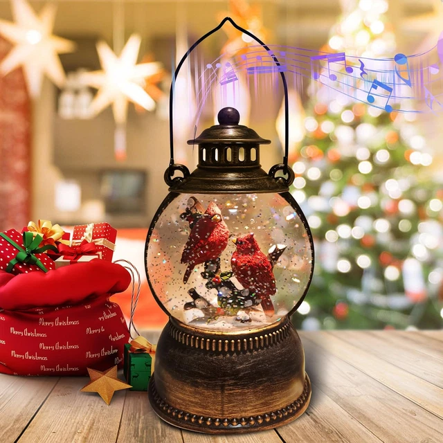 Lantern Snow Christmas Globe Water Lighted Musical Glittering Led Battery Usb US