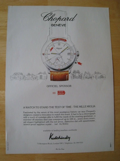 CHOPARD GENEVE OFFICIEL Sponsor Mille Miglia 1988 Poster Advert A4 Size ...