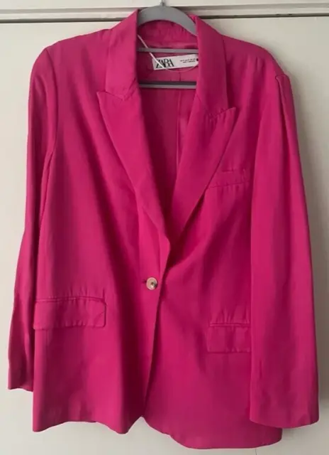 Zara - Pink Satin Blazer - Size M Barbiecore