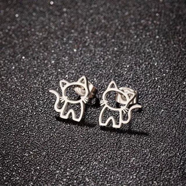 Stainless Steel Cat Earrings Cute Kawaii Cat Animal Stud Earrings