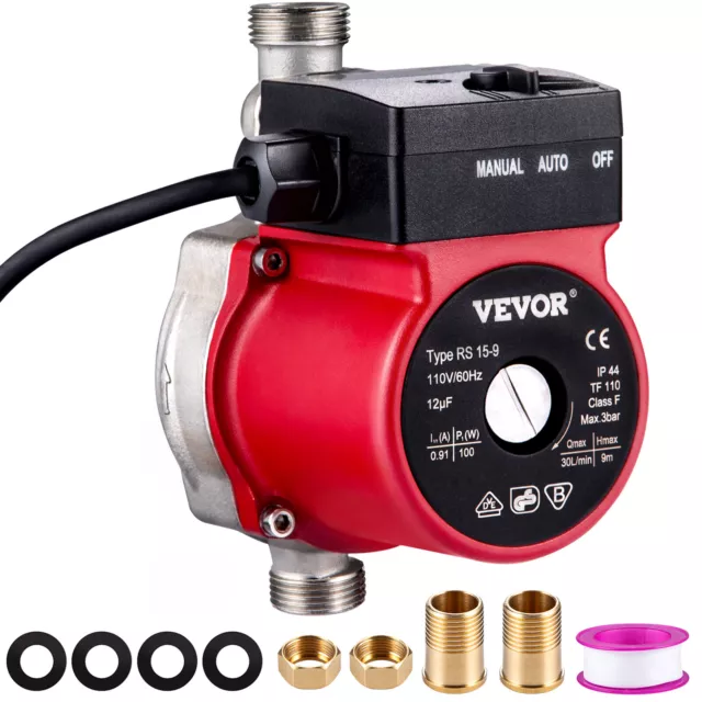 VEVOR Hot Water Circulation Pump 3-Speed Domestic Pump 120W Stainless Steel