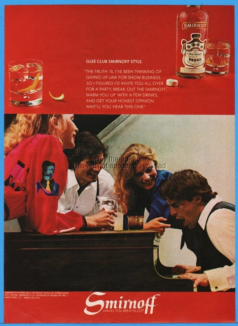 1980 Smirnoff Vodka GLEE CLUB vintage photo cocktail magazine bar decor ad