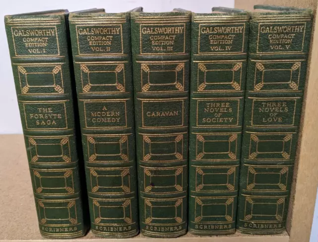 John Galsworthy Compact Edition Vol. 1-5 1929 Scribner's Vintage Hardcovers