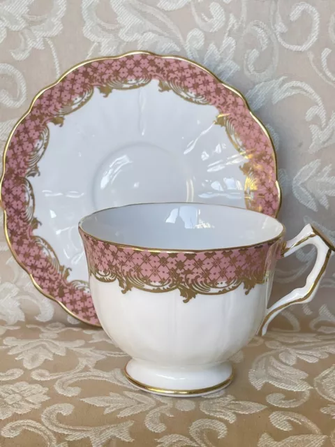 Aynsley Pink And Gold  Trim Crocus Shape Tea Cup Saucer. England