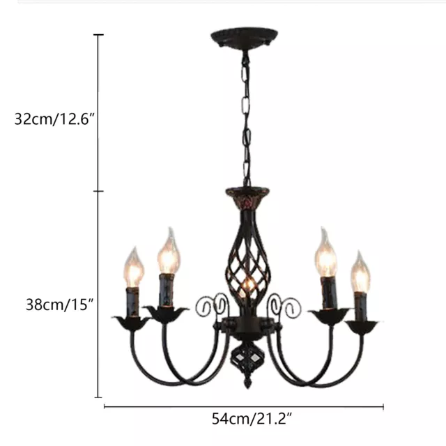 5- Head Vintage Metal Black Ceiling Light Bedroom Chandelier Hanging Retro Lamp!