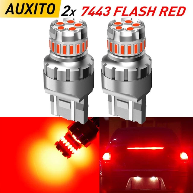 US 7443 7440 7444 LED RED Flash Strobe Blinking Brake Stop light Bulbs For Honda