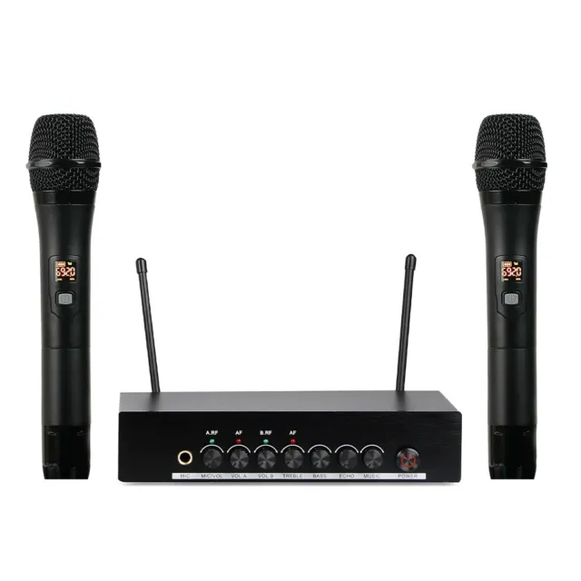 Professional UHF Dynamic Microphone Wireless System Dual Cordless Mic Karaoke 2